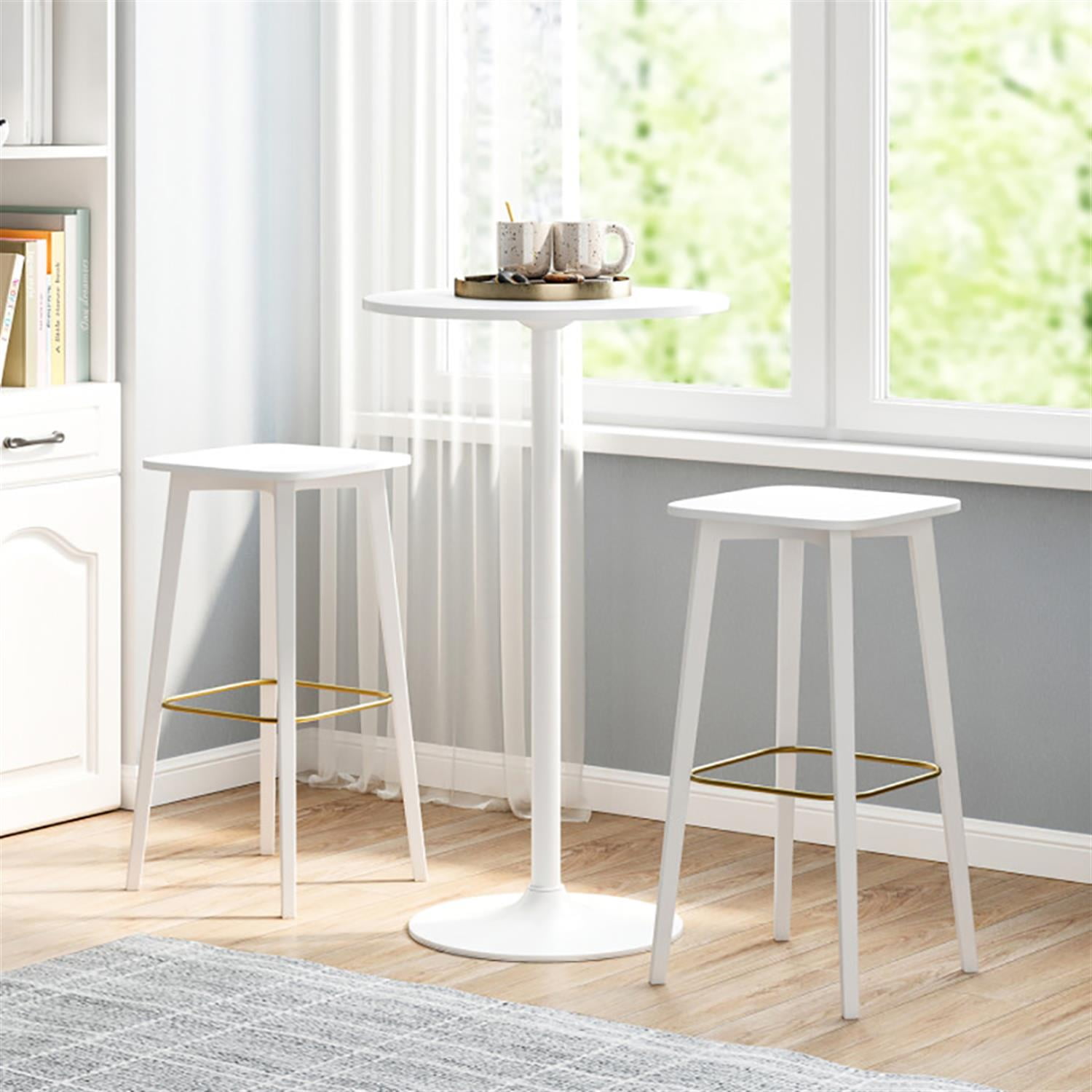 Demi Bonn Marble Round Bistro Pub Table Set of 2, 40" Bar Height Coffee Cocktail Table Metal Base MDF Top, Perfect for Small Space, White