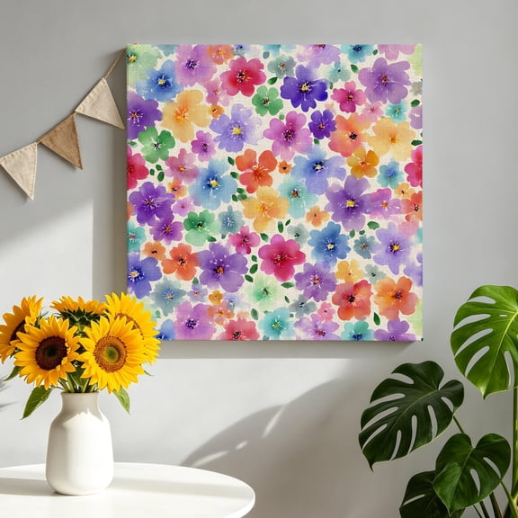 Canvas Wall Art Spring Color Floral Canvas Art Print Watercolors Wildflowers Fields Retro Linen Pictures Wall Decor for Living Room Bedroom Artwork Decorations Stretched Framed Ready to Hang 8"x8"