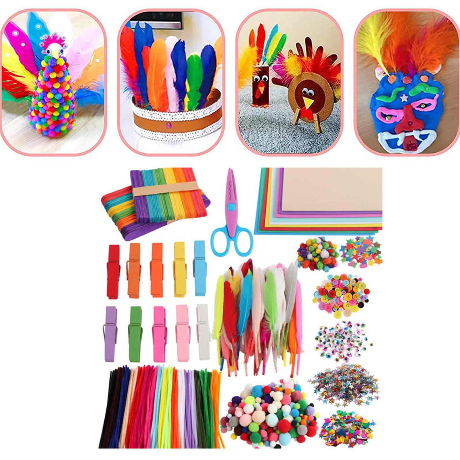 FVDPWYE All in One Art Craft Kit Feather Scissor Sticks for Toy Toddler Ages 4 5 6 7 8 9 100 Pcs Stick