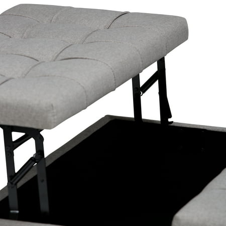 Simpli Home - Harrison 36 inch Wide Transitional Square Coffee Table Storage Ottoman in Dove Grey Linen Look Fabric - Dove Gray