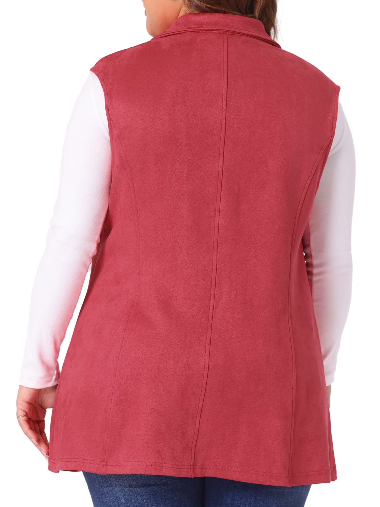 DARING DIVA Women's Plus Size Lapel Sleeveless Lightweight Suede Vests 4X Red