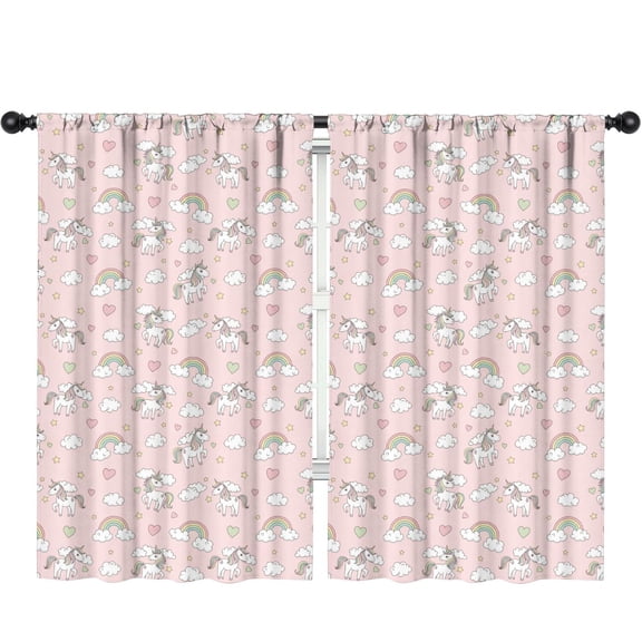 Unicorn and Star Pink Pattern Insulated Teens Curtains Set Of 2, Bedroom Essentials, Toddler Room Decor 52x84in(132x213cm)