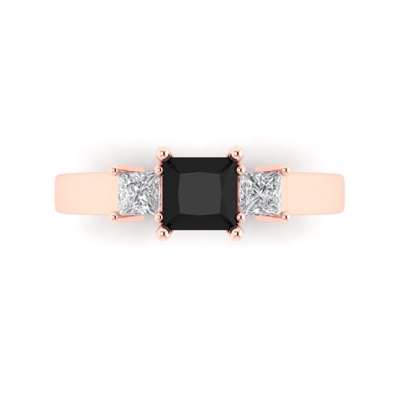 Three-Stone Engagement Ring for Women - 1.11ct Natural Onyx in 18K Rose Gold Promise Ring