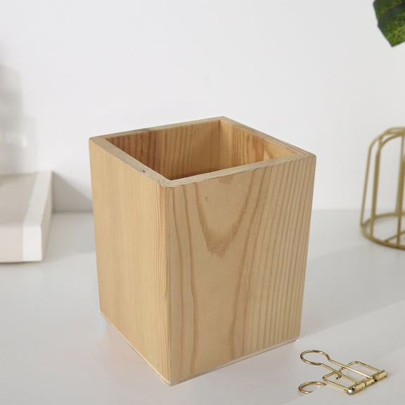 9.5cm Square Solid Wood Pen Holder Scandinavian Style Desktop Stationery Storage Box Natural Grain 2.95x2.95Inch, 2026 New Limited-time Offer