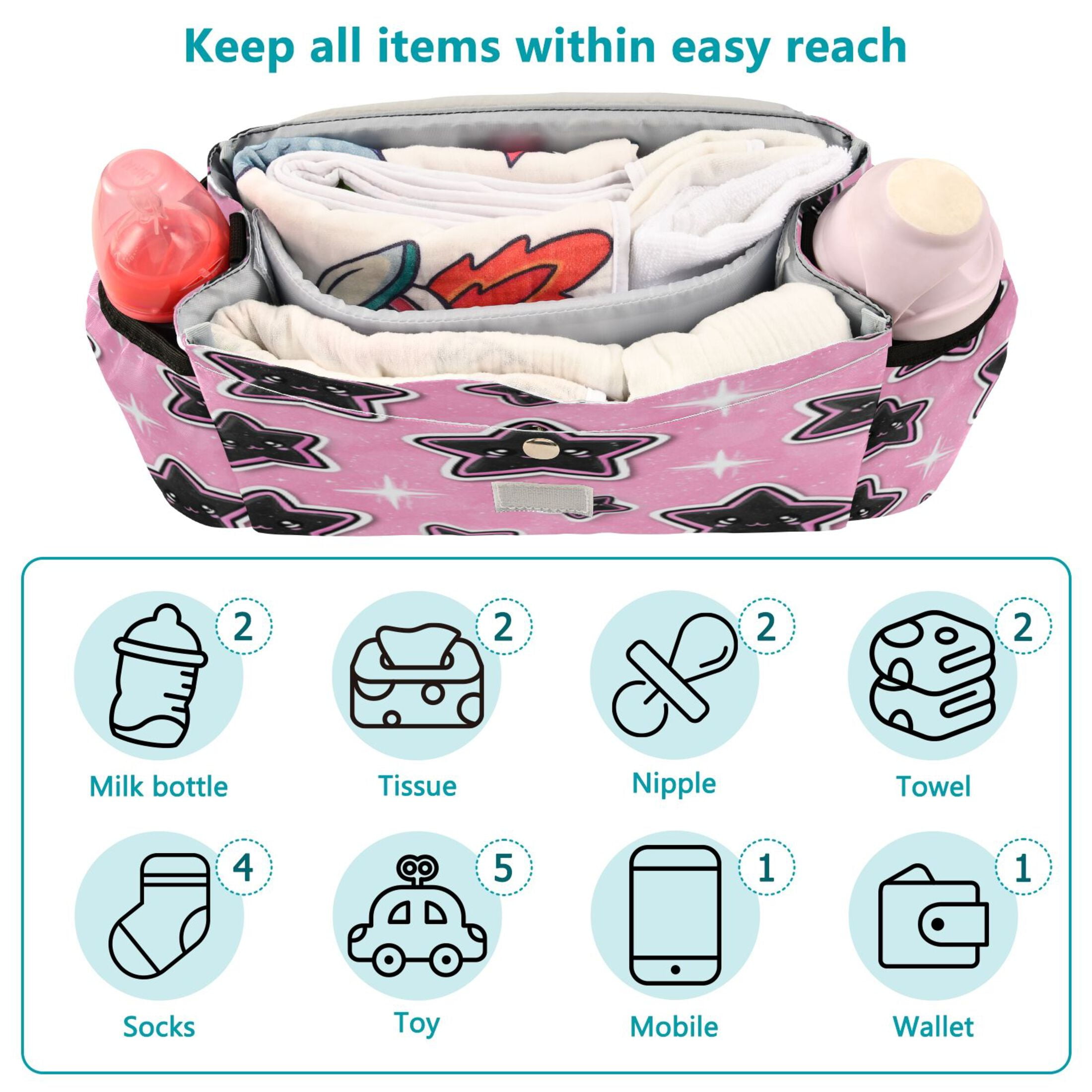 DIXRUYEE Stroller Organizer Sparkle Star Pattern Printed