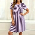 thumbnail image 2 of VBVC Women's Asymmetrical Stripe T Shirt Dress , Ladies' Short Sleeve Crew Neck A-Line Dress , Summer Zip Up Tunic Dress For Women,Purple,S-2XL, 2 of 8
