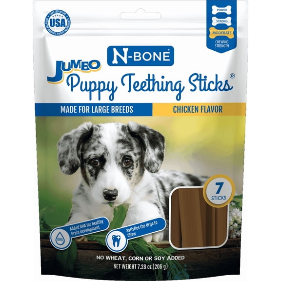 N-Bone Jumbo Puppy Teething Sticks, Dried Chew Sticks for Puppy Dogs, Chicken Flavor, 7 count, 7.28 oz, for Medium and Large Dogs, Natural & Safe Alternative to Plastic Chew Toys, Made in USA