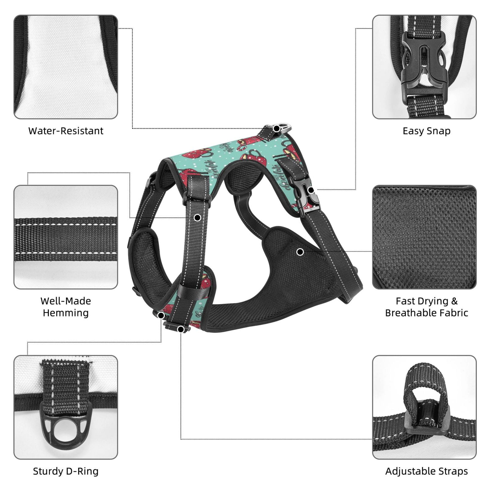 Vsdgher Snowflake Hot Cocoa Dog Harness, No-Pull Pet Harness, Dog Vest, Pet Vest for Small to Large Dogs-Small