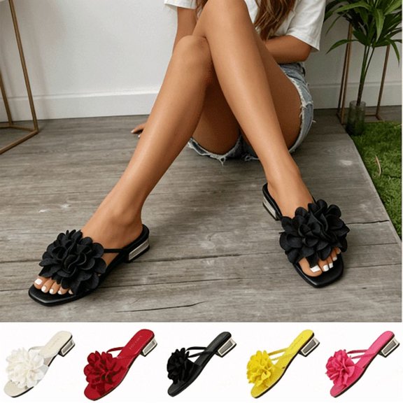 Women's Floral Block Heels Square Toe Elegant Dressy Slide Sandals Wedding Party Date Night Heel Sandals Yellow 9(42)