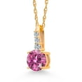 thumbnail image 3 of Gem Stone King 10K Yellow Gold Pink Moissanite and White Lab Grown Diamond Pendant Necklace for Women (0.55 Cttw, Round 5MM, Gemstone, with 18 inch Chain), 3 of 5