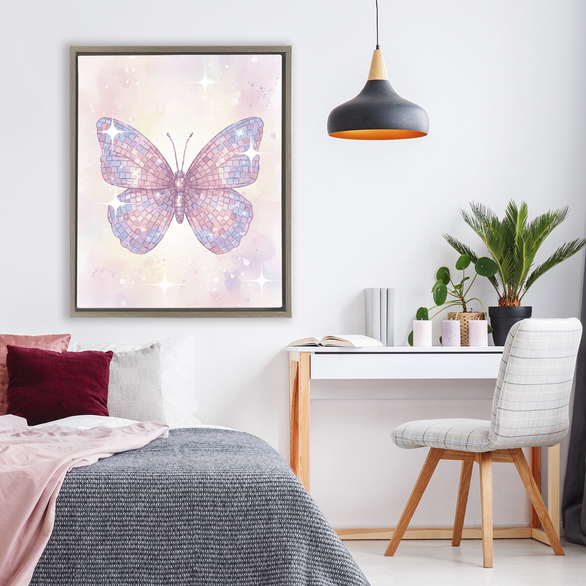 Stupell Industries Delicate Disco Butterfly Brown Framed Floater Canvas Wall Art, design by Lil' Rue