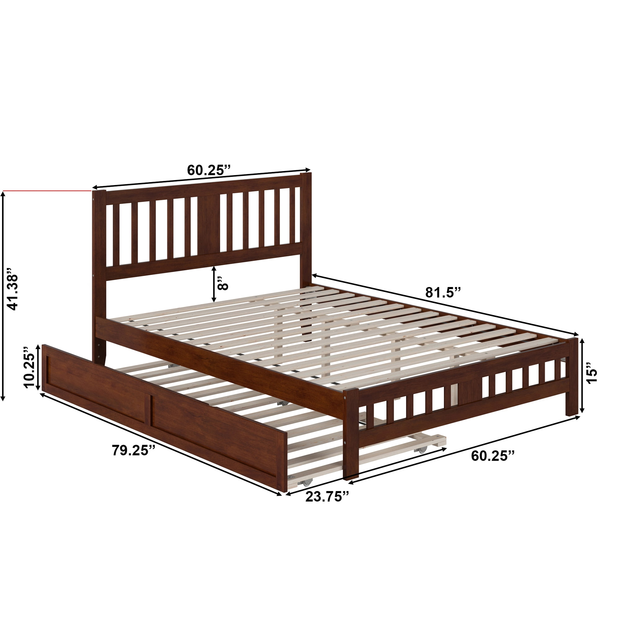 AFI Tahoe Queen Wood Platform Bed with Headboard Footboard & Twin XL Trundle, Walnut