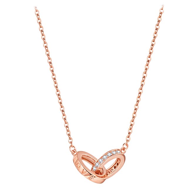 Collar de círculos entrelazados de oro rosa, cadena de acero de titanio, colgante delicado, longitud ajustable de 19,10 pulgadas, joyería elegante para mujer