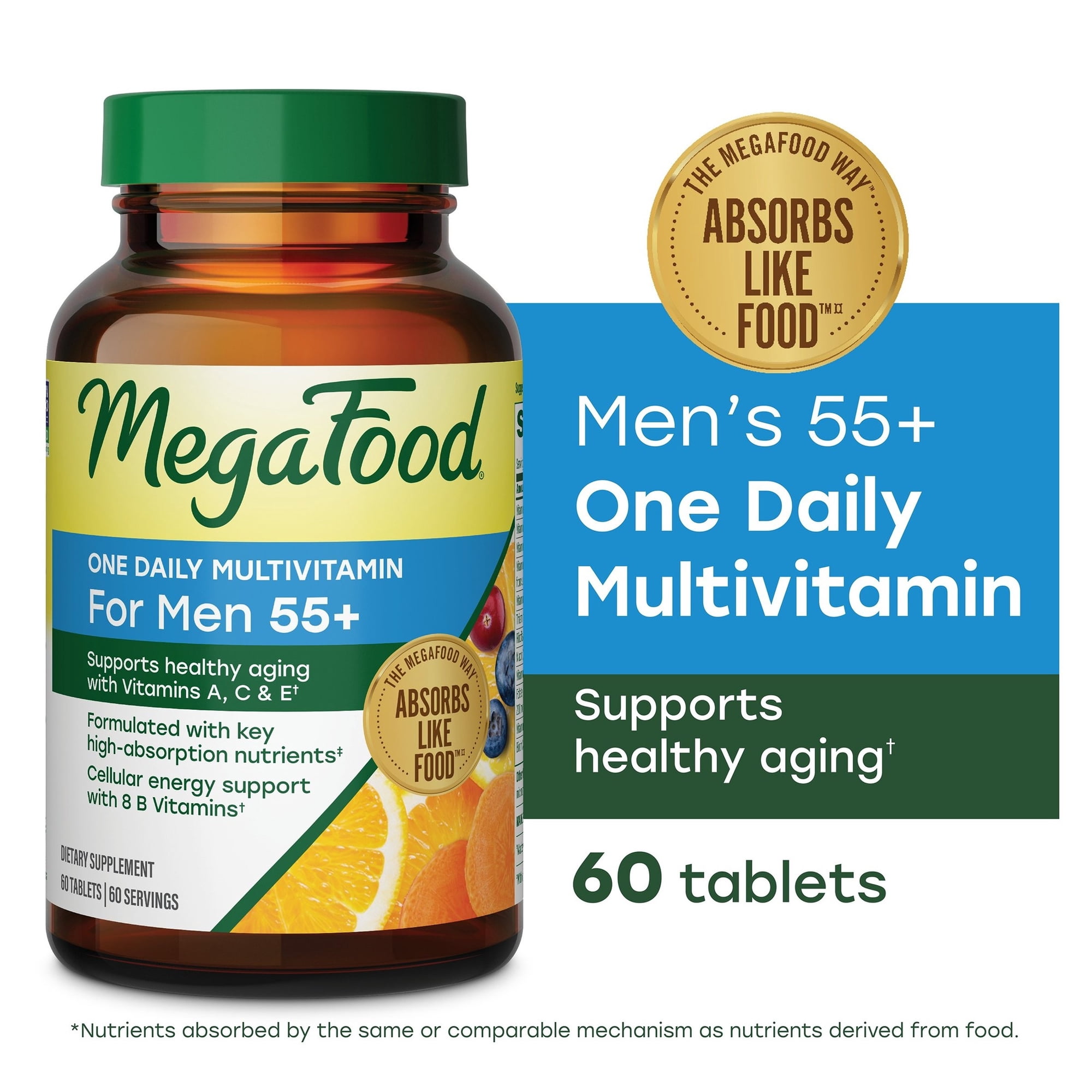 MegaFood, Men Over 55 One Daily, Supports Optimal Health and Wellbeing, Multivitamin and Mineral Dietary Supplement, Vegetarian, 60 Tablets
