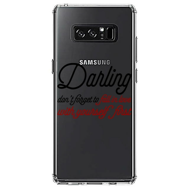 DistinctInk Clear Shockproof Hybrid Case for Samsung Galaxy Note 8 - TPU Bumper Acrylic Back Tempered Glass Screen Protector - Darling Don't Forget to Fall In Love with Yourself