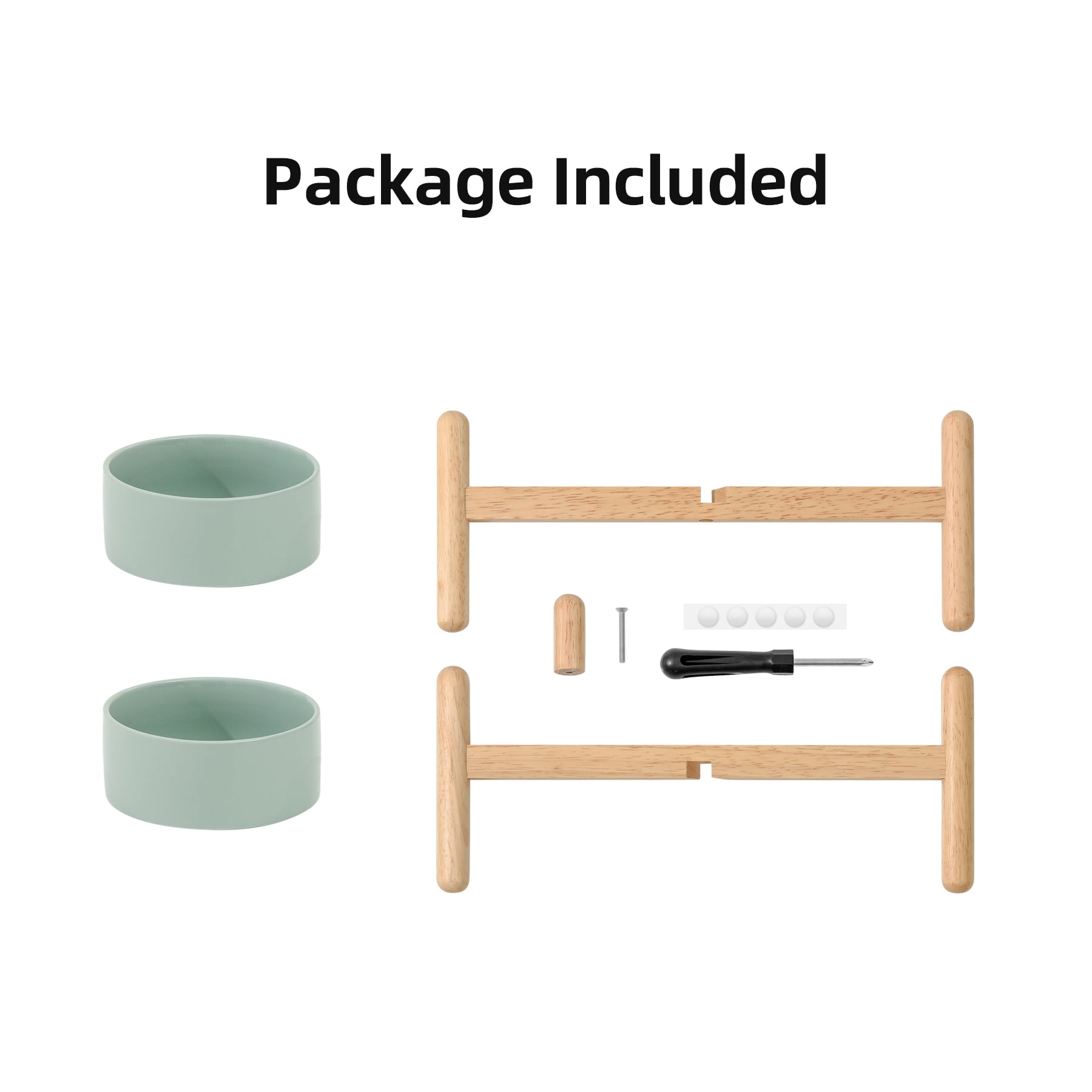 LarqeeWare Ceramic 6.1inch Raised Dog Bowl with Stand for Small and Medium Breed Dog Dish Pet Food and Water Bowl (Double Bowl with Stand - Light Green, 28oz)