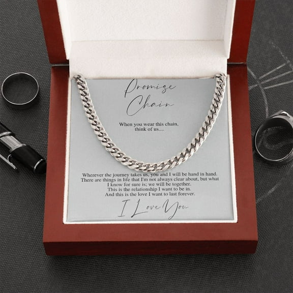Promise Cuban Chain Necklace,Romantic Gift for Boyfriend,Appreciation Gift for Boyfriend, Cute Small Gift for Boyfriend,Thoughtful Boyfriend - Luxury Box, Silver