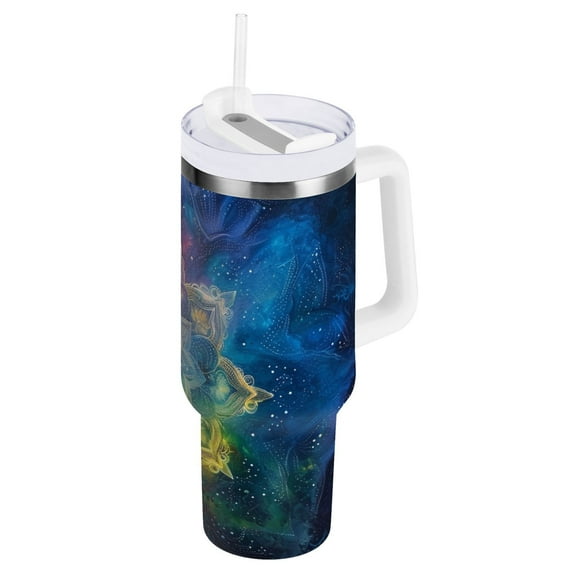 JSTEL Mandala Rainbow Color Nebula 30 oz Tumbler Stainless Steel Water Bottle Vacuum Insulated Cup with Straw Lid & Handle For Travel Car Cup Holder