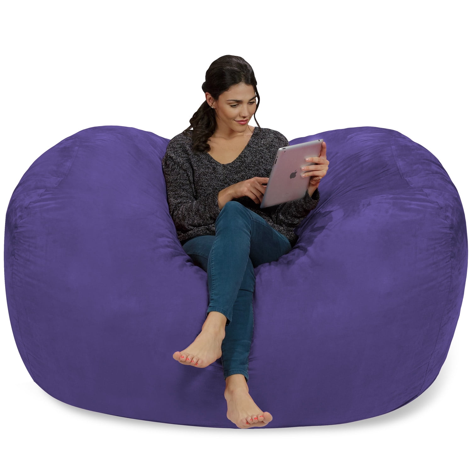 Chill Sack Bean Bag Chair, Memory Foam Lounger with Microsuede Cover, Kids, Adults, 6 ft, Purple