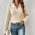 thumbnail image 6 of Womens Cable Knit Sweaters Long Sleeve V Neck Sweater Tops Casual Pullover Shirts Fall Fashion Outfits Apricot S, 6 of 7