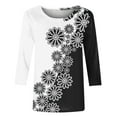 thumbnail image 4 of Women's Floal Printing Spring Elegant Shirts Fashion 2024 Round Neck Blouse Vintage Summer Clothes for Teen Girls Y2K Tops Dressy Casual 3/4 Sleeve Tunic Tops Loose Fit Flowy Black T Shirts XXXXL, 4 of 5
