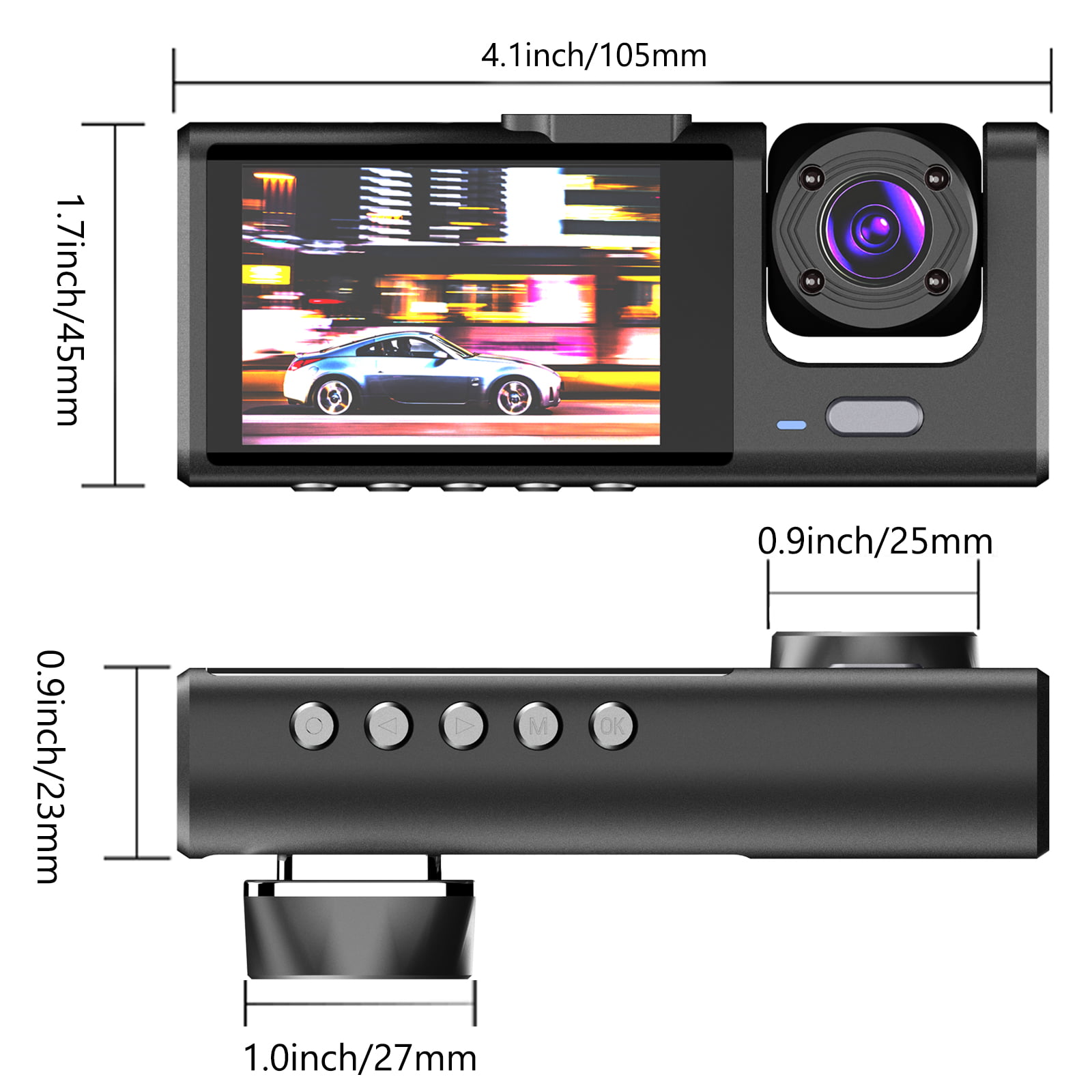 3 Channel Dash Cam Front and Rear Inside, 1080P Dash Camera for Cars,  Dashcam Three Way Triple Car Camera with IR Night Vision, Loop Recording,  G-Sensor, Parking Monitor, 24 Hours Recording 