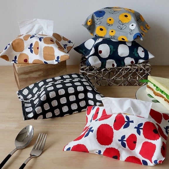 ADDHAT 1Pc Tissue Holder Blue Linen Paper Collection Practical Design Outdoor Use