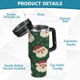 thumbnail image 4 of 40oz insulated car cup with handle and straw suitable for all ages Stainless steel vacuum insulated cup. Green Pattern Of Santa Claus, 4 of 10