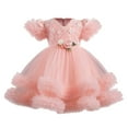 thumbnail image 2 of NAISIBABY Girls Flower Dress, Lace Puff Sleeve Mesh Tutu Cute Embroidered Party Birthday Pageant Princess Dress Pink 8T, 2 of 9