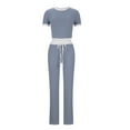 thumbnail image 5 of Camisas de Manga Corta para las Mujeres Fallow Blusa de Color Sólido con Set de Pantalones de Bolsillo, Cuerda de Dibujo de Cintura Elástica para el Uso Casual de Verano, 5 of 5