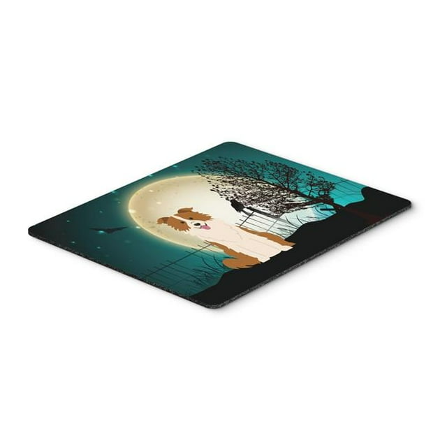 Tapis de Souris Rouge et Blanc Halloween Effrayant Border Collie, Hot Pad Ou Trivet
