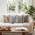 thumbnail image 5 of Fancy Homi 2 Pc Textured Chenille Throw Pillow Cover, 18x18 Inch, Boho  Sky Blue Striped Decorative Cushion Case for Couch Living Room Bed, 5 of 8