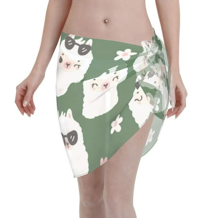 Disketp Alpaca Faces Women Swimsuit Cover Up Short Chiffon Summer Beach Sarong Bikini Wrap Skirt Bathing Suit