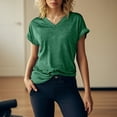 thumbnail image 7 of Qwertyu Womens Tops Short Sleeve Summer V Neck Shirts Work Blouses Business Shirt Fashion Clothing Dark Green 2XL, 7 of 7