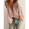 thumbnail image 2 of Michellecmm  Women Long Sleeve T-Shirts Solid Color V-Neck Buttons Casual Shirts, 2 of 6