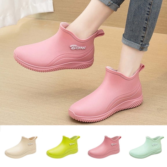 YTCAMLO Low Top Garden Shoes for Women Casual PVC Waterproof Non-Slip Rain Boots Comfortable Slip-On Round Toe Rainboots Outdoor