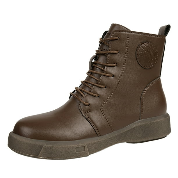 NECHOLOGY Botas Mujer Adulto Femenino Zapatos Botines de mujer Moda mujer color sólido cómodos tacones cuadrados con cordones botines cortos zapatos de punta redonda (Brown, 7)