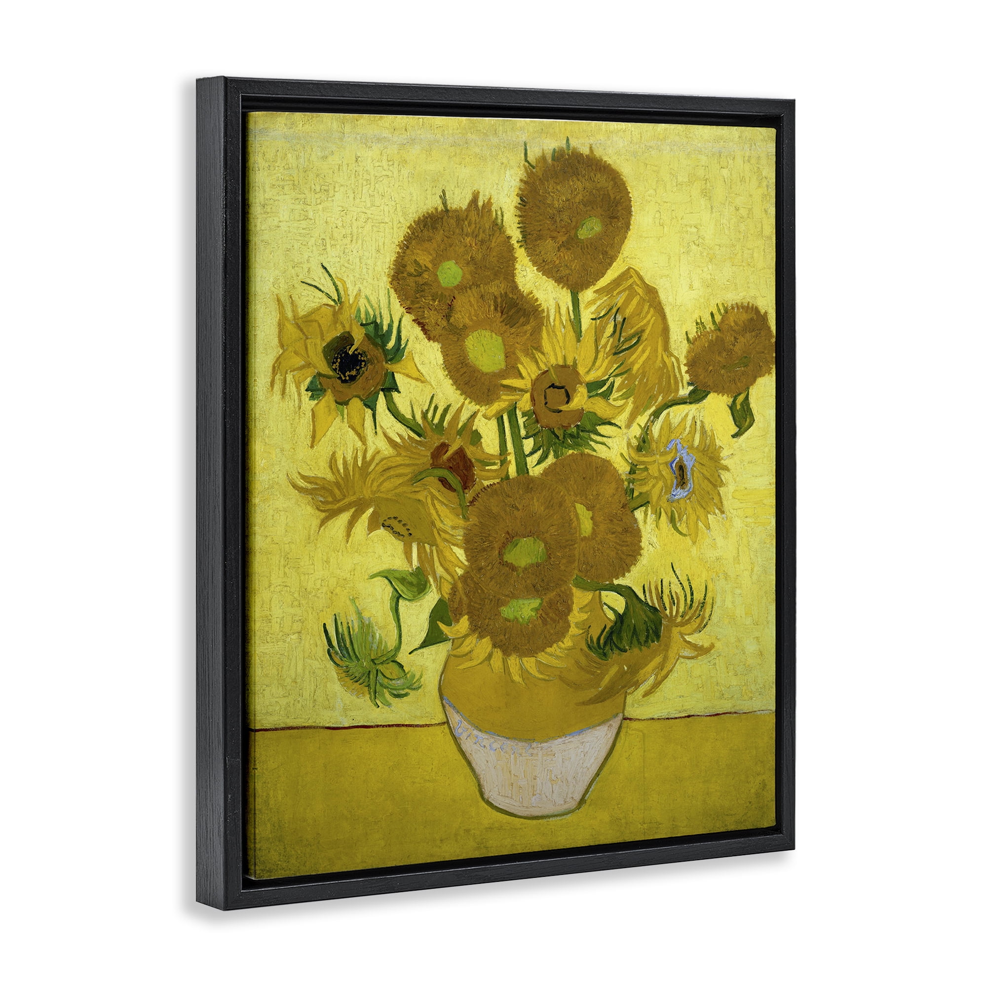 Stupell Industries Van Gogh Yellow Sunflowers Plants & Flowers Painting Black Floater Framed Canvas Art Print Wall Art, 17 x 21