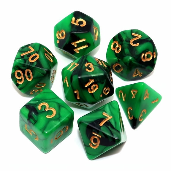 BESTSKY Green Mix Black Dice Set Polyhedral Dice for Dungeon and Dragons D&D RPG Role Playing Games 7-Die Set