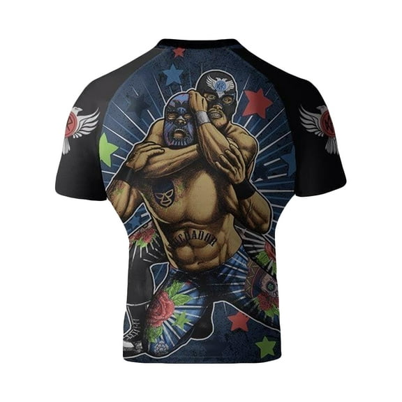 Raven Fightwear Men's Luchador El Cuervo BJJ Rash Guard Short Sleeve MMA Black