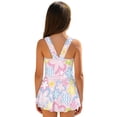 thumbnail image 2 of COEQINE Girls Tank One Piece Swimsuit with Flowy Skirt & Built-In Brief, U-Neck & V-Shaped Back Bathing Suit, Playful Swim Dress for Girls 12-13 Years, Pink Blue Retro Floral, 2 of 8