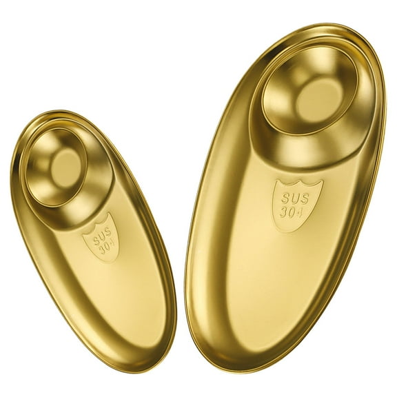 KONTONTY Golden Stainless Steel Plates with Dipping Section for Serving Snacks and Sauces 2pcs