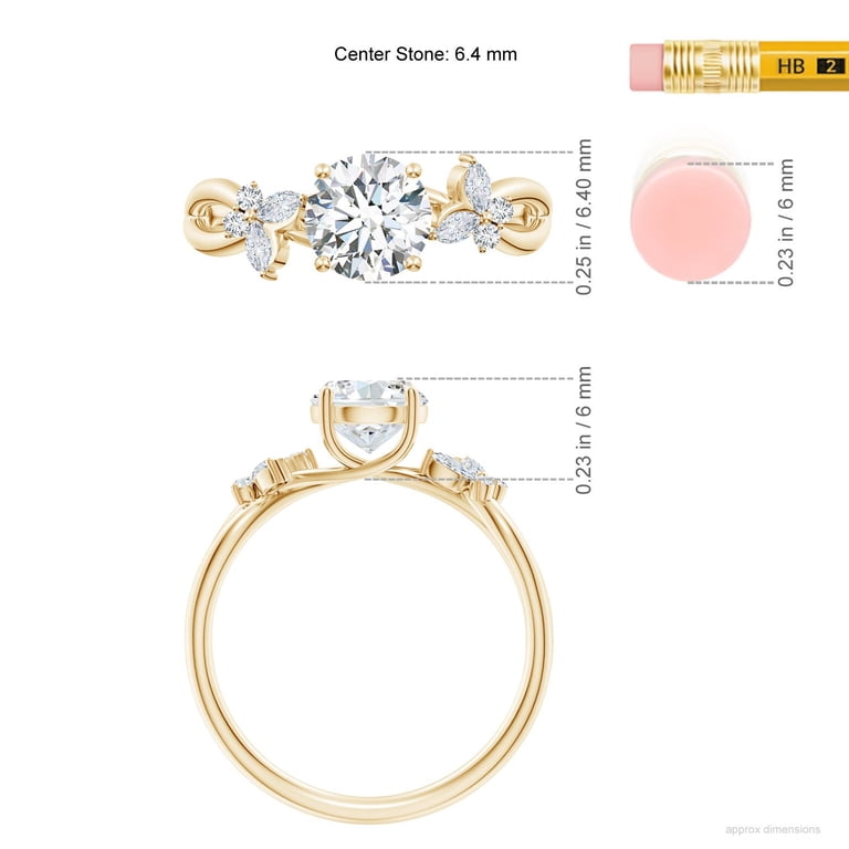 0.20 Carat Round Diamond Butterfly Ring - 14K Yellow Gold, Right Hand Cocktail Ring, Size 7