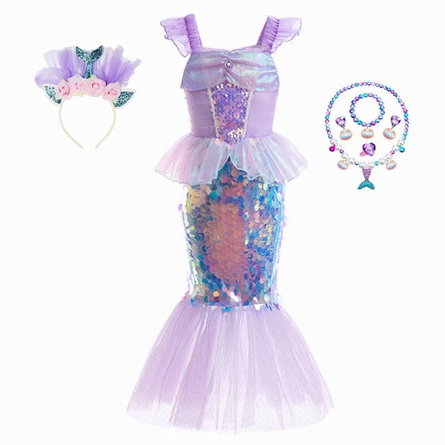 Vestido de princesa con encanto de La Sirenita, disfraces de Cosplay para niños y niñas, vestido de escenario de fiesta de cumpleaños de sirena, ropa de Halloween Fivean unisex