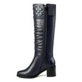 thumbnail image 3 of Ferwind Women's Tall Boots Ruched Front Stitch Patterns Dark Navy like Black Adult Dark Black Navy  7, 3 of 9