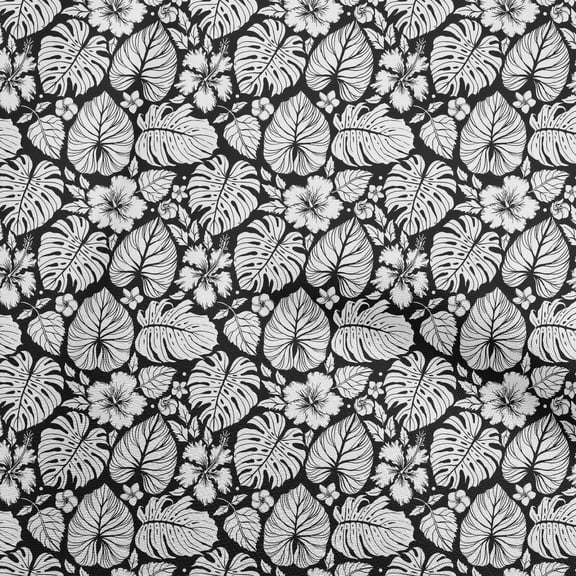 oneOone Polyester Spandex Black Fabric Leaves Craft Projects Decor Fabric Printed By The Yard 56 Inch Wide-19