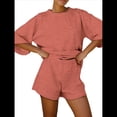 thumbnail image 3 of Conjuntos de Pijama para Mujer, Blusas Extragrandes de 3/4 y Pantalones Cortos con Cintura Elástica, Conjuntos de Estar por Casa. Rosa M, 3 of 7