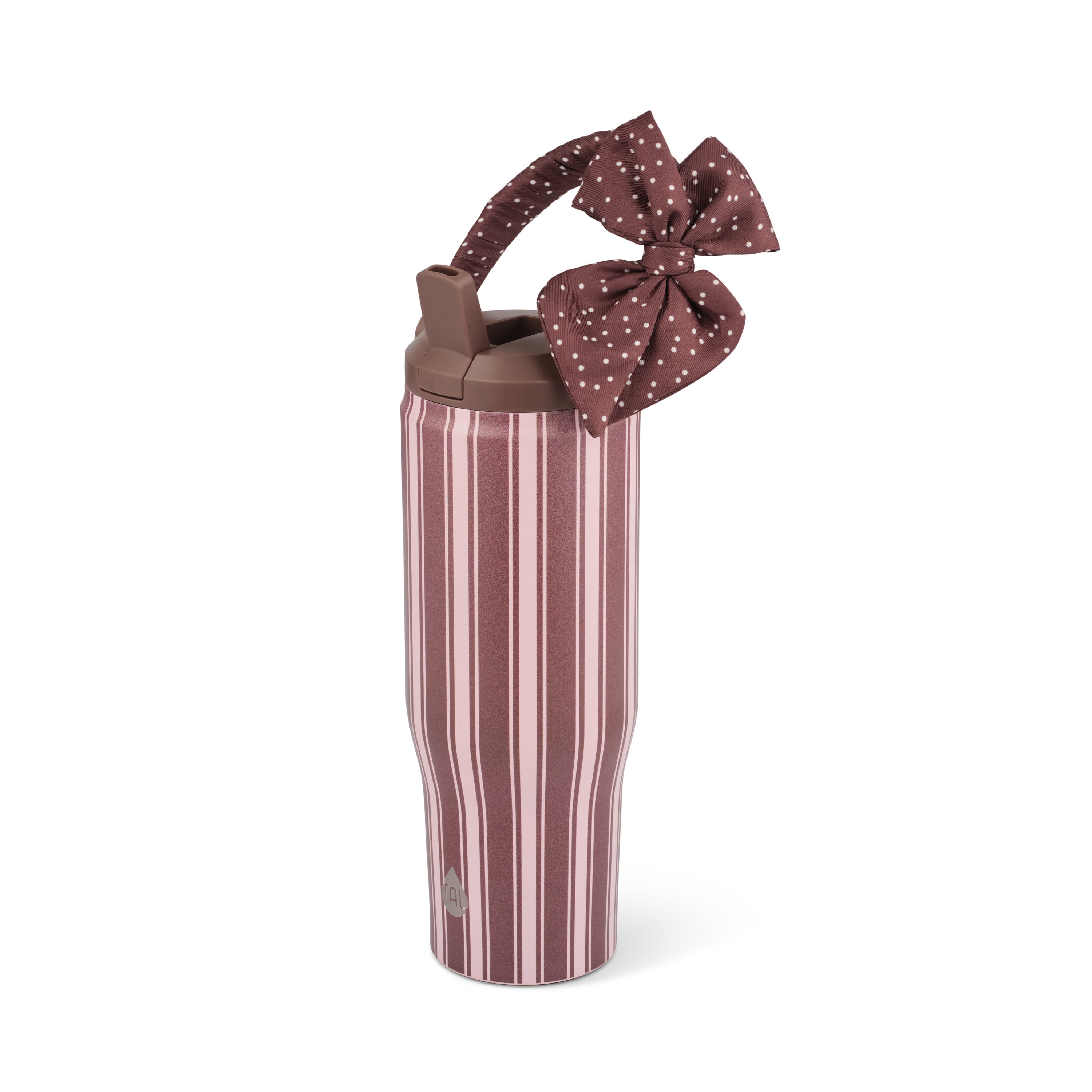 TAL 30oz Stainless Steel Hudson Flip Tumbler with Removable Scarf on Handle, Brown Stripe