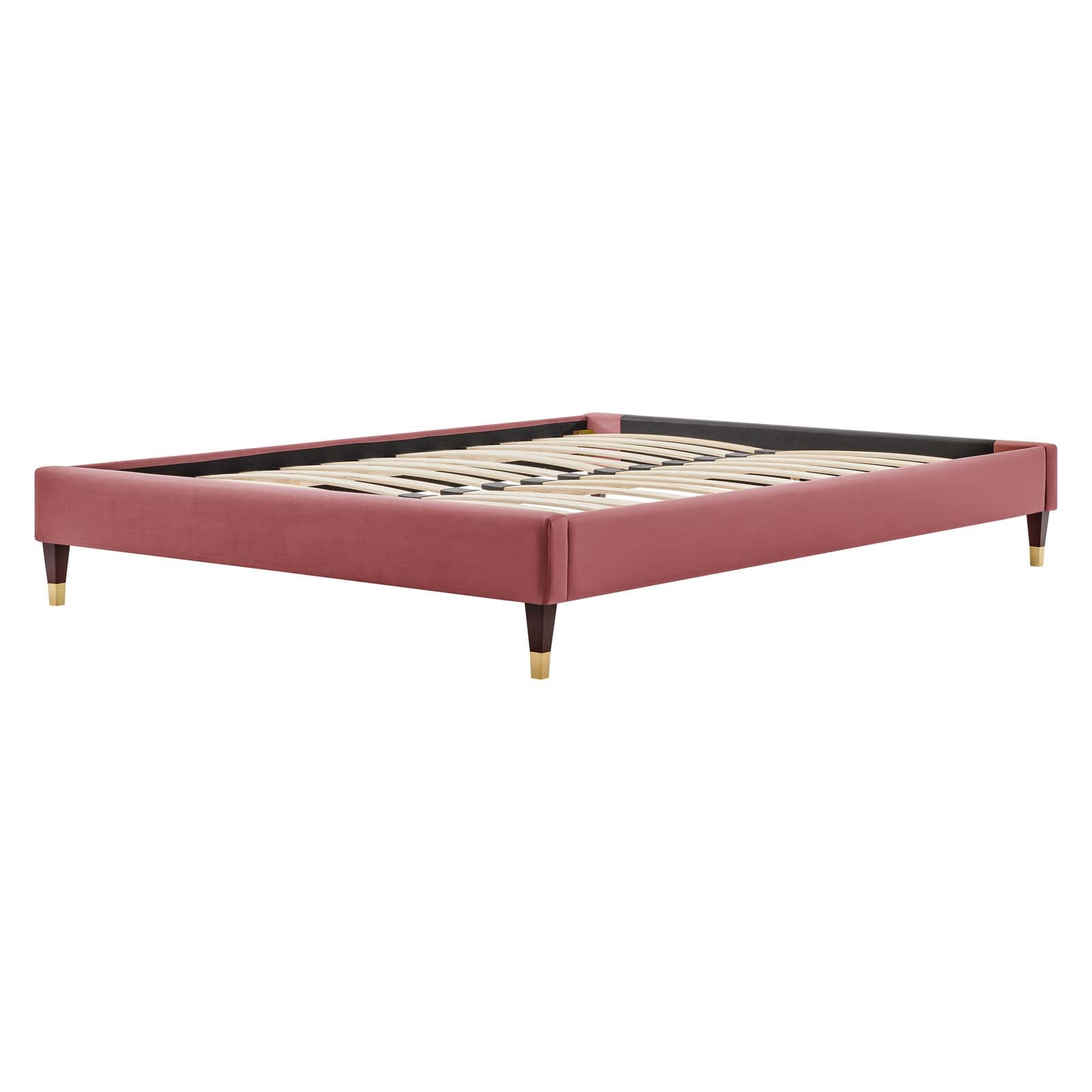 Platform Bed Frame, King Size, Velvet, Pink, Modern Contemporary Urban Design, Bedroom Master Guest Suite
