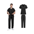 thumbnail image 5 of Scrubs for Men Set Stretch Scrub Tops & Cargo Pant Quick Drying Solid Color Medical Uniform with Pockets Black S, 5 of 5